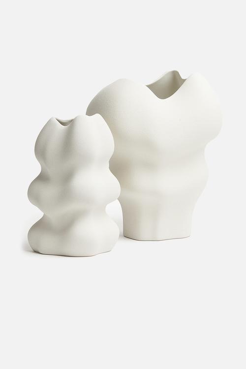Extra-large irregular stoneware vase - white