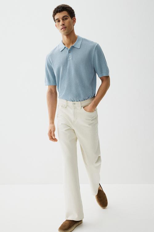 Regular fit hole-knit polo shirt - light blue