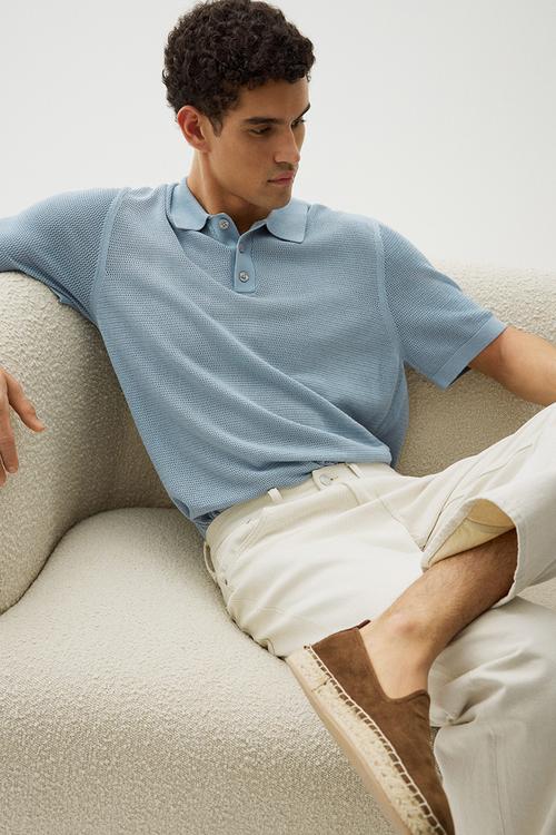 Regular fit hole-knit polo shirt - light blue