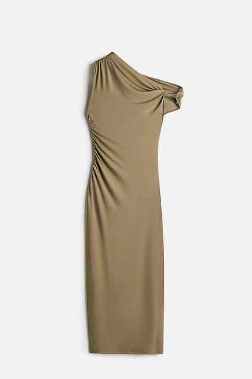 Twist-detail one-shoulder dress -  khaki green