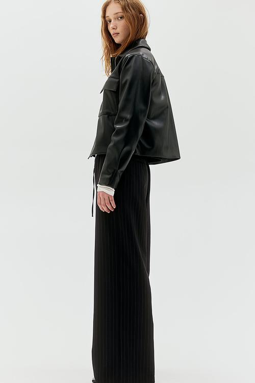 Twill drawstring trousers - black pinstriped