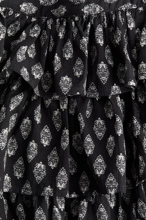 Tiered cotton skirt - black patterned