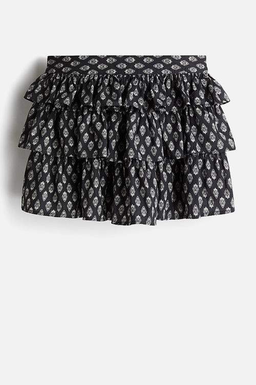 Tiered cotton skirt - black patterned