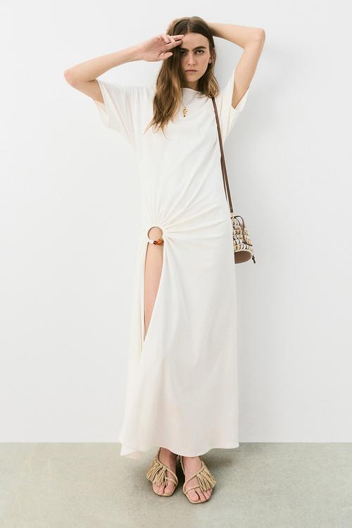 Draped slit-front dress - white