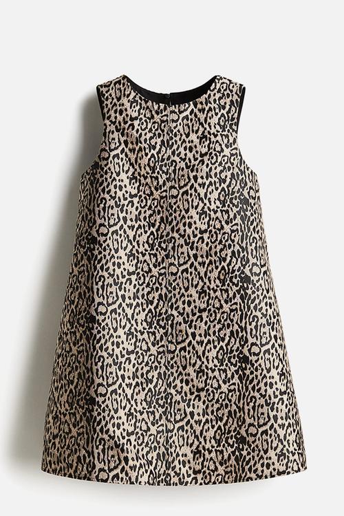 Jacquard-weave shift dress -  light beige/leopard print