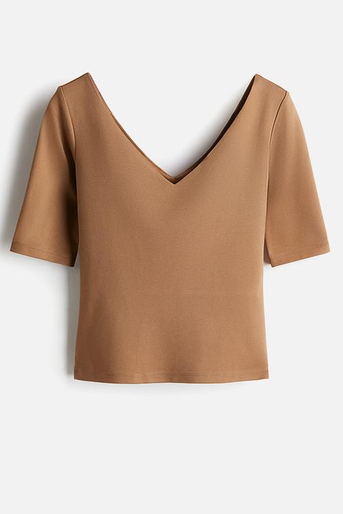 V-neck top -  dark beige