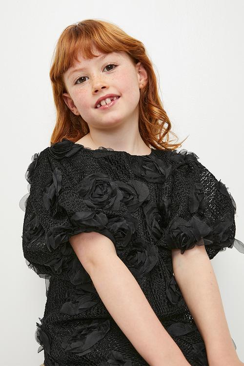 Rose applique dress-black