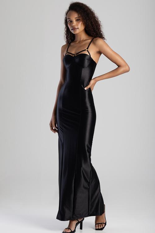 Maxi Dress With Cups And Strap Details  - Black