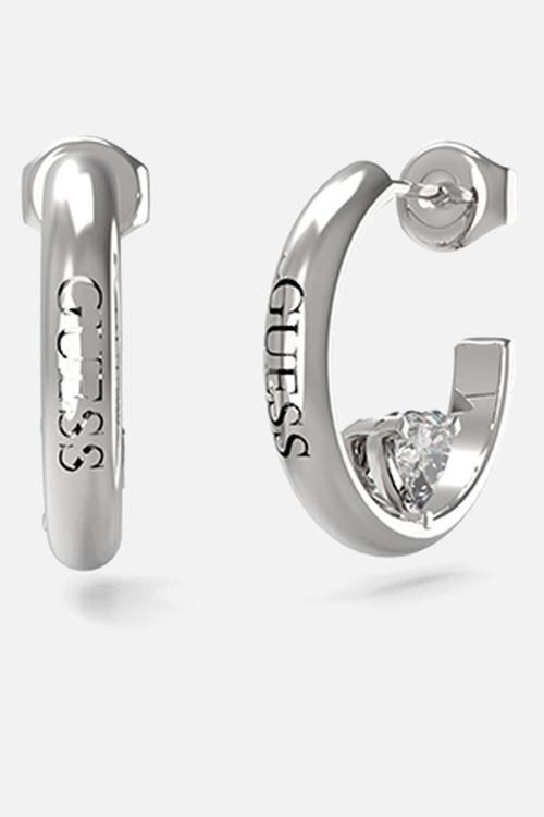 M'ama non m'ama heart crystal hoop earrings -  silver