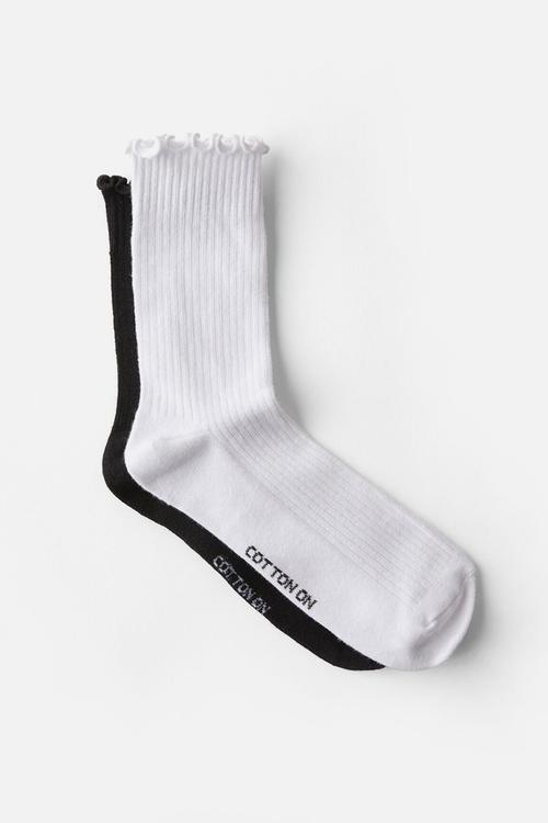 The Perfect Pair Frill Rib Crew Sock 2 Pack - Black/White