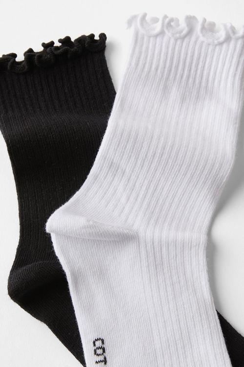 The Perfect Pair Frill Rib Crew Sock 2 Pack - Black/White