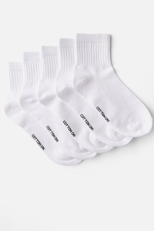 5 Pack Quarter Crew Sock - White