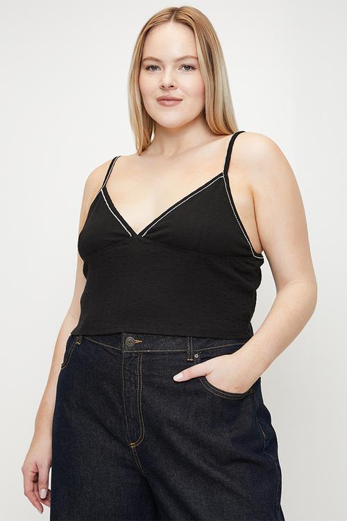 Plus ada v neck lace trim tank - black