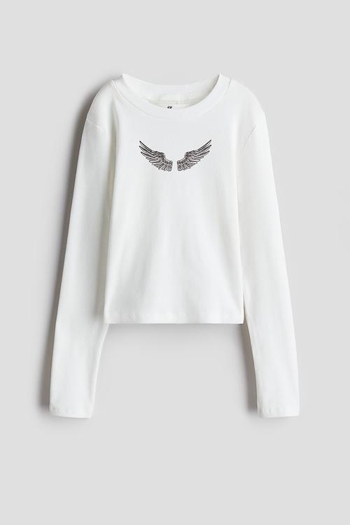 Ribbed cotton top - white/wings 