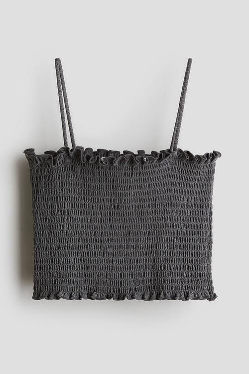 Smocked crop top - dark grey 