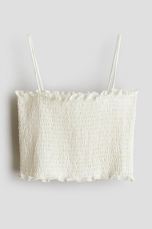 Smocked crop top - white
