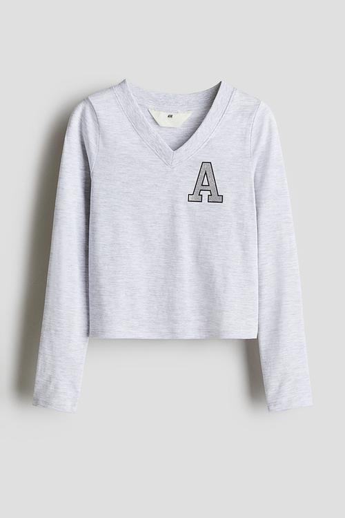 V-neck jersey top - light grey