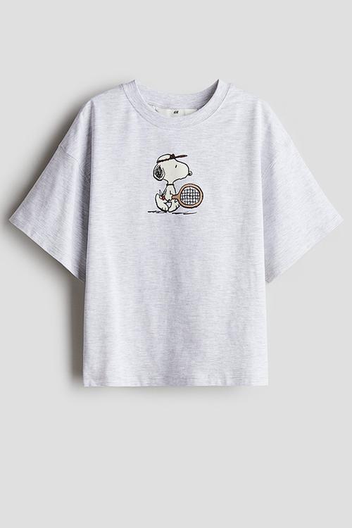 Loose-fit cotton T-shirt -  light grey/snoopy
