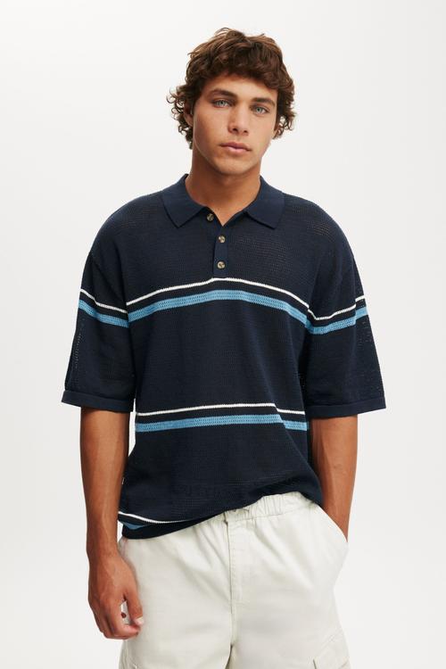 Knitted Polo - Navy Stripe