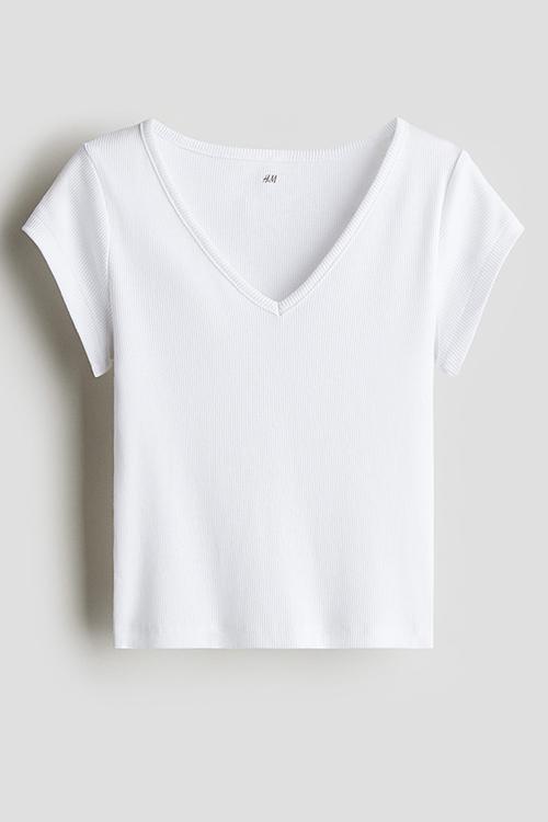 Ribbed cotton jersey top - white