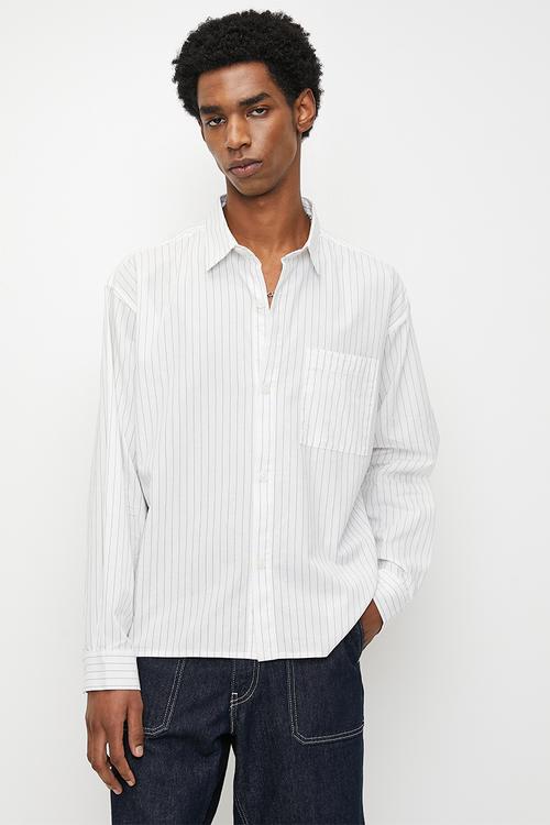 Hampton Long Sleeve Shirt - White Black Stripe
