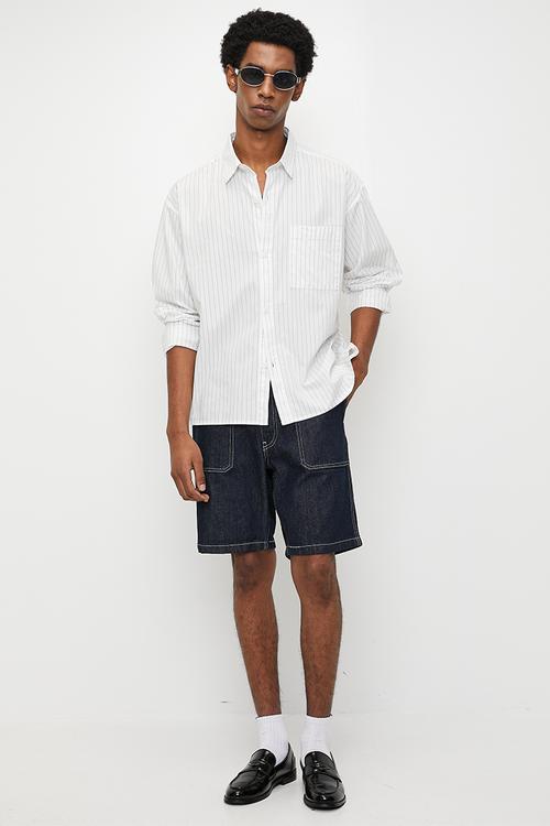 Hampton Long Sleeve Shirt - White Black Stripe