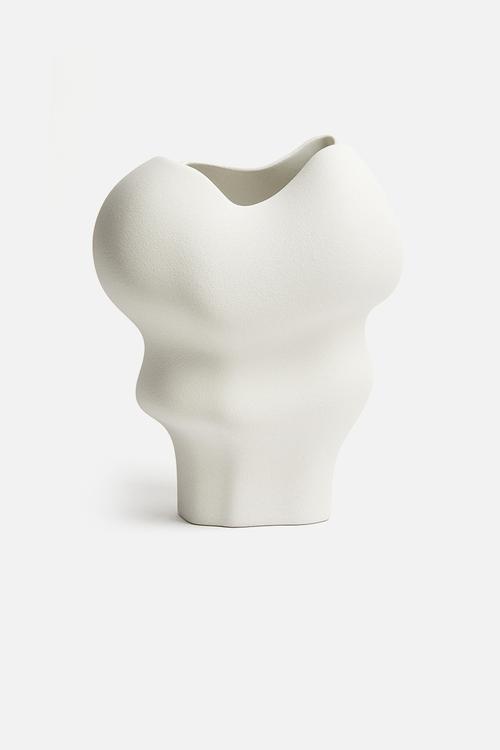 Extra-large irregular stoneware vase - white