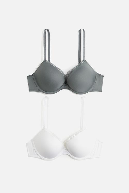 2-Pack microfibre push-up bras - grey-green & white
