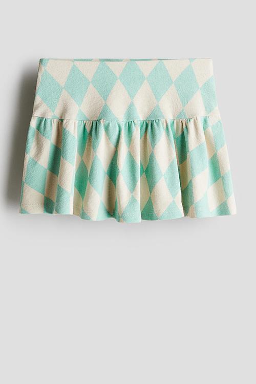 Crinkled jersey skirt - turquoise & harlequin-patterned