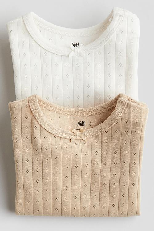 2 pack pointelle bodysuits - white & beige