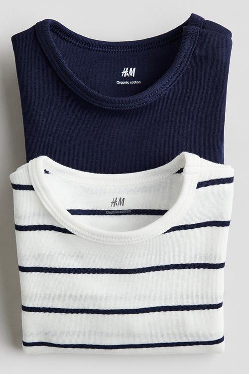 2 pack long-sleeved bodysuits - navy blue striped