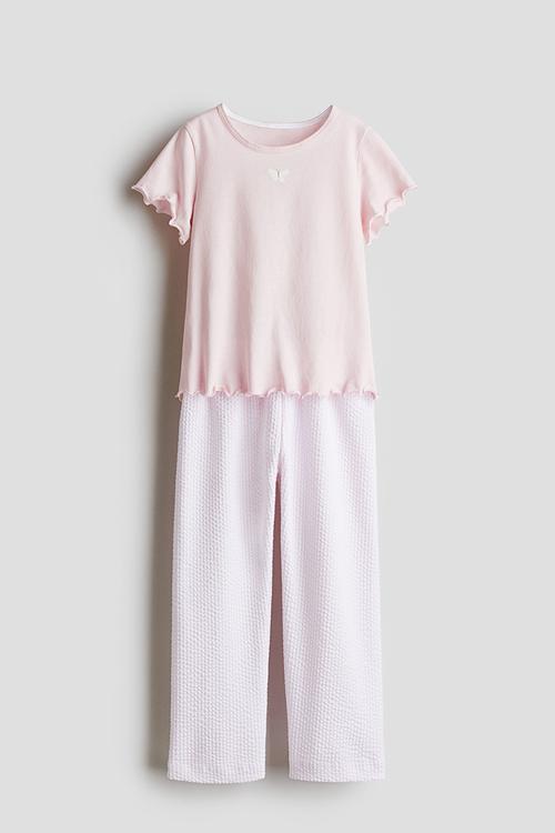 Jersey pyjamas - light pink striped