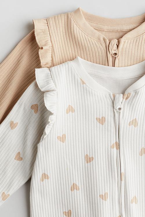 2 pack patterned cotton pyjamas - beige hearts