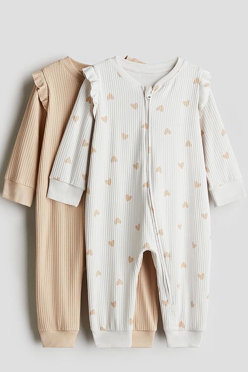 2 pack patterned cotton pyjamas - beige hearts