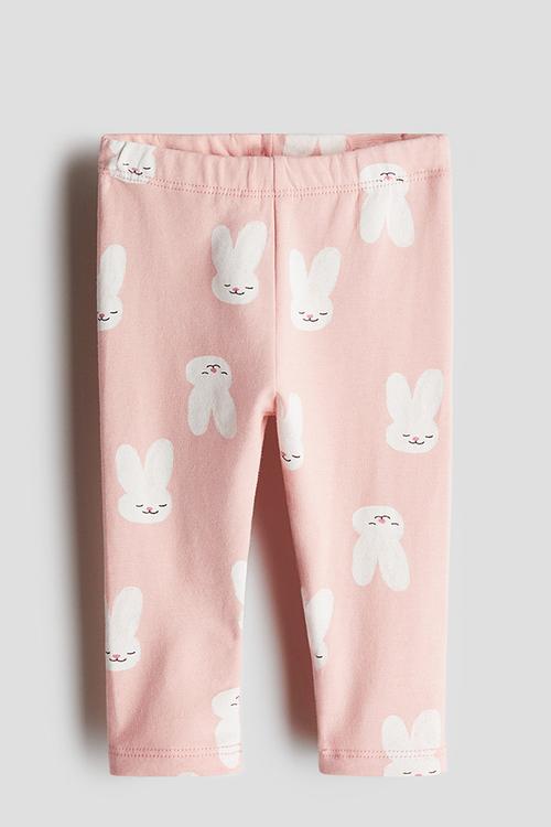 Cotton jersey leggings - light pink bunnies