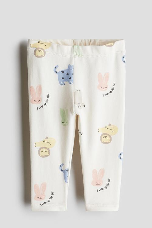 Cotton jersey leggings - cream animals