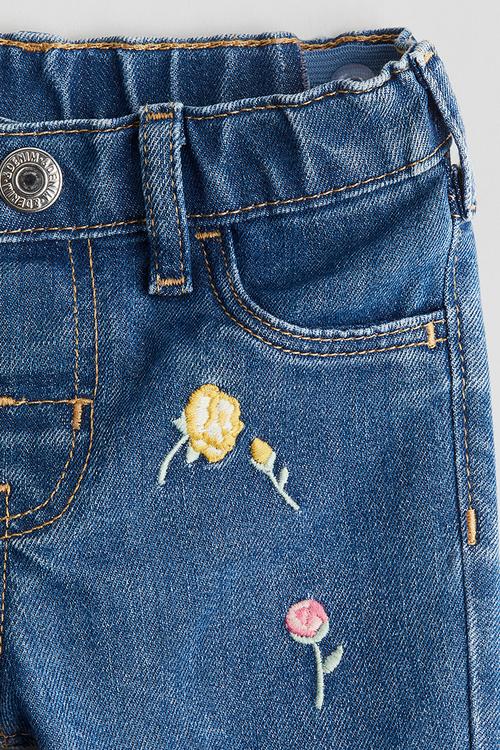 Embroidery-detail jeans - dark denim blue flowers