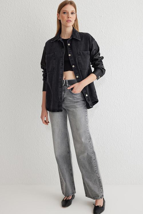 High waist wide leg jeans - grey