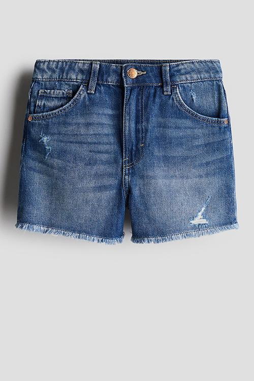 Frayed-edge denim shorts - denim blue