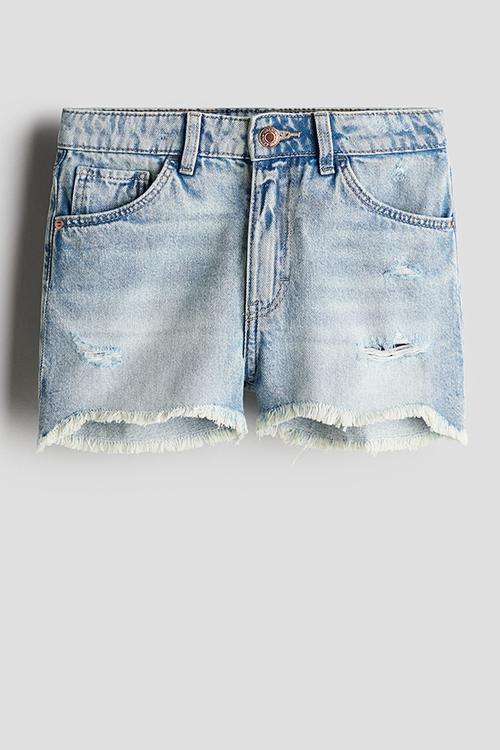 Frayed-edge denim shorts - light denim blue