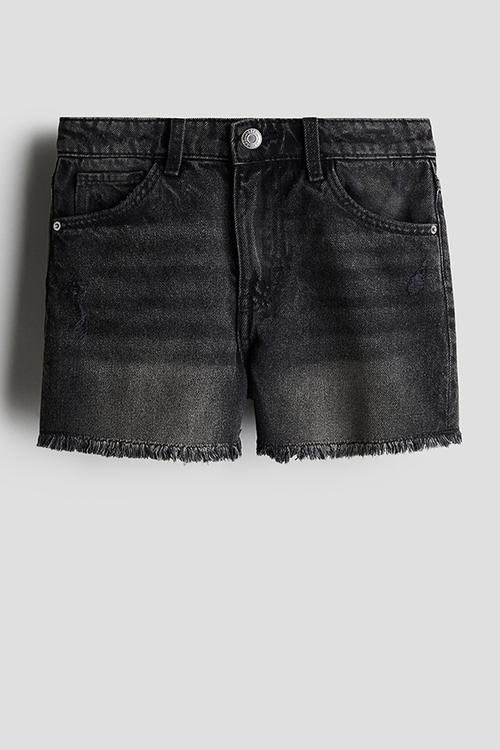 Frayed-edge denim shorts - black