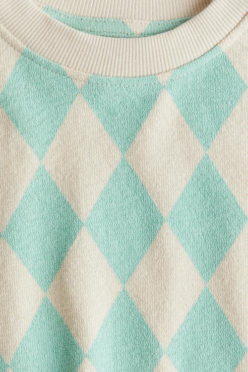 Boxy-style top - turquoise & harlequin-patterned