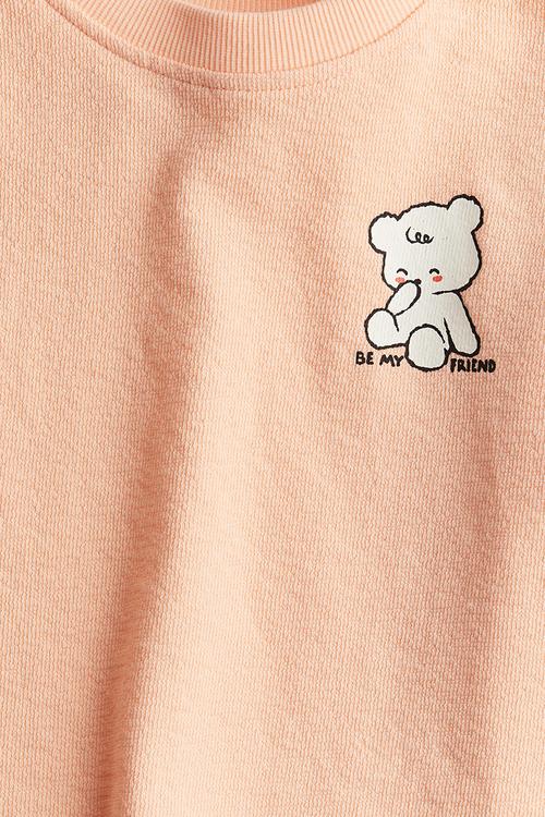 Boxy-style top - peach teddy bear