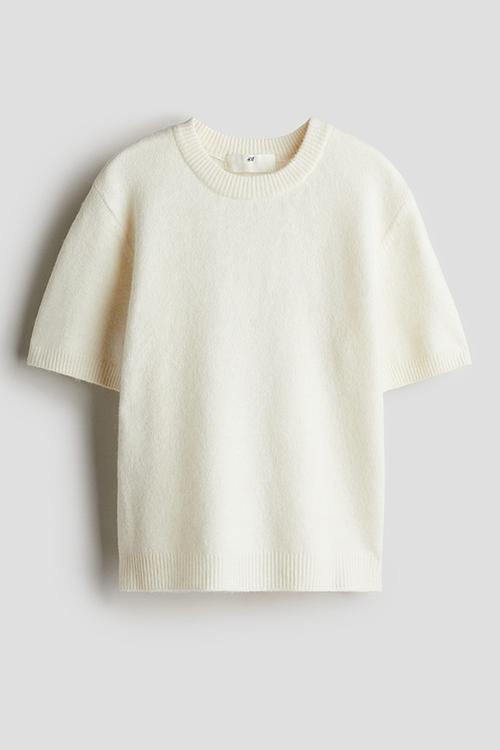 Brushed fine-knit top - white