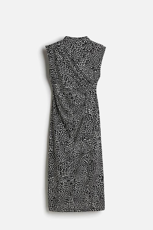 Draped turtleneck dress - black patterned