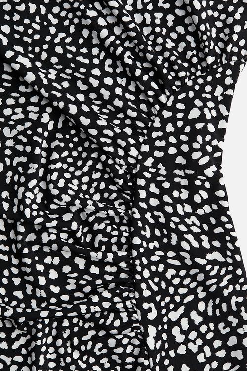Draped turtleneck dress - black patterned
