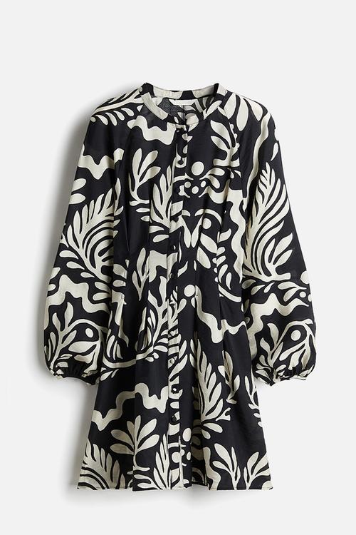 Tapered-waist dress - black patterned 