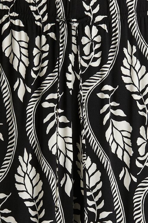 Viscose drawstring trousers - black white patterned