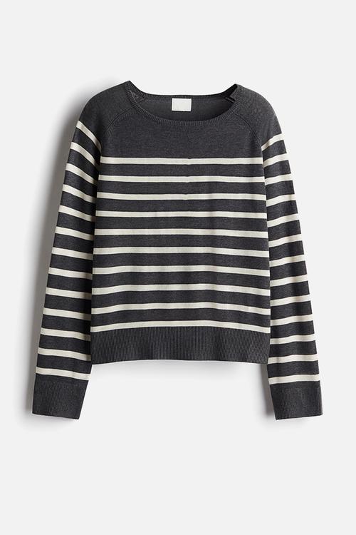 Fine-knit jumper - dark grey marl striped