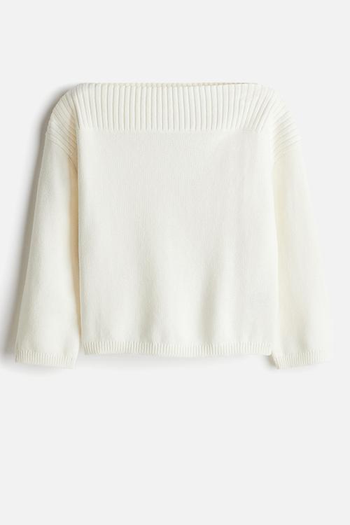 Purl-knit boat-neck jumper - cream